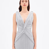 Silvery V Neck Midi Evening Dress - 9001C