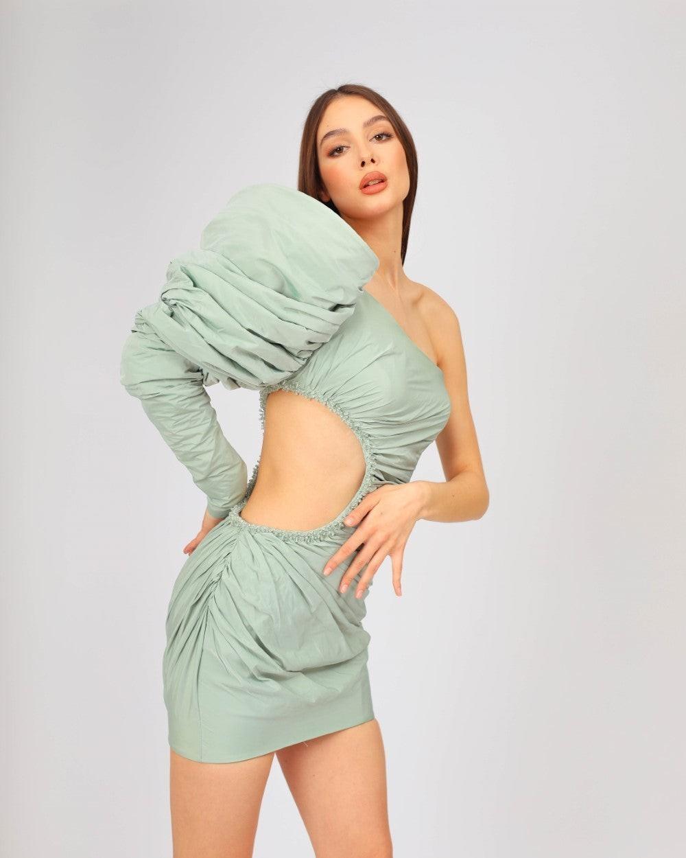 One Sleeve Draped Short Evening Dress