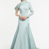 Sleeve and Shoulder Detailed Fish Cut Evening Dress - 2022C