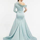 Sleeve and Shoulder Detailed Fish Cut Evening Dress - 2022C