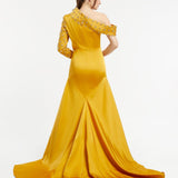 Sleeve and Shoulder Detailed Fish Cut Evening Dress - 2022C