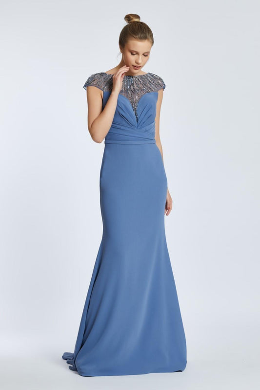 Sleeveless Neck Embroidered Long Evening Dress - 2045