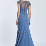 Sleeveless Neck Embroidered Long Evening Dress