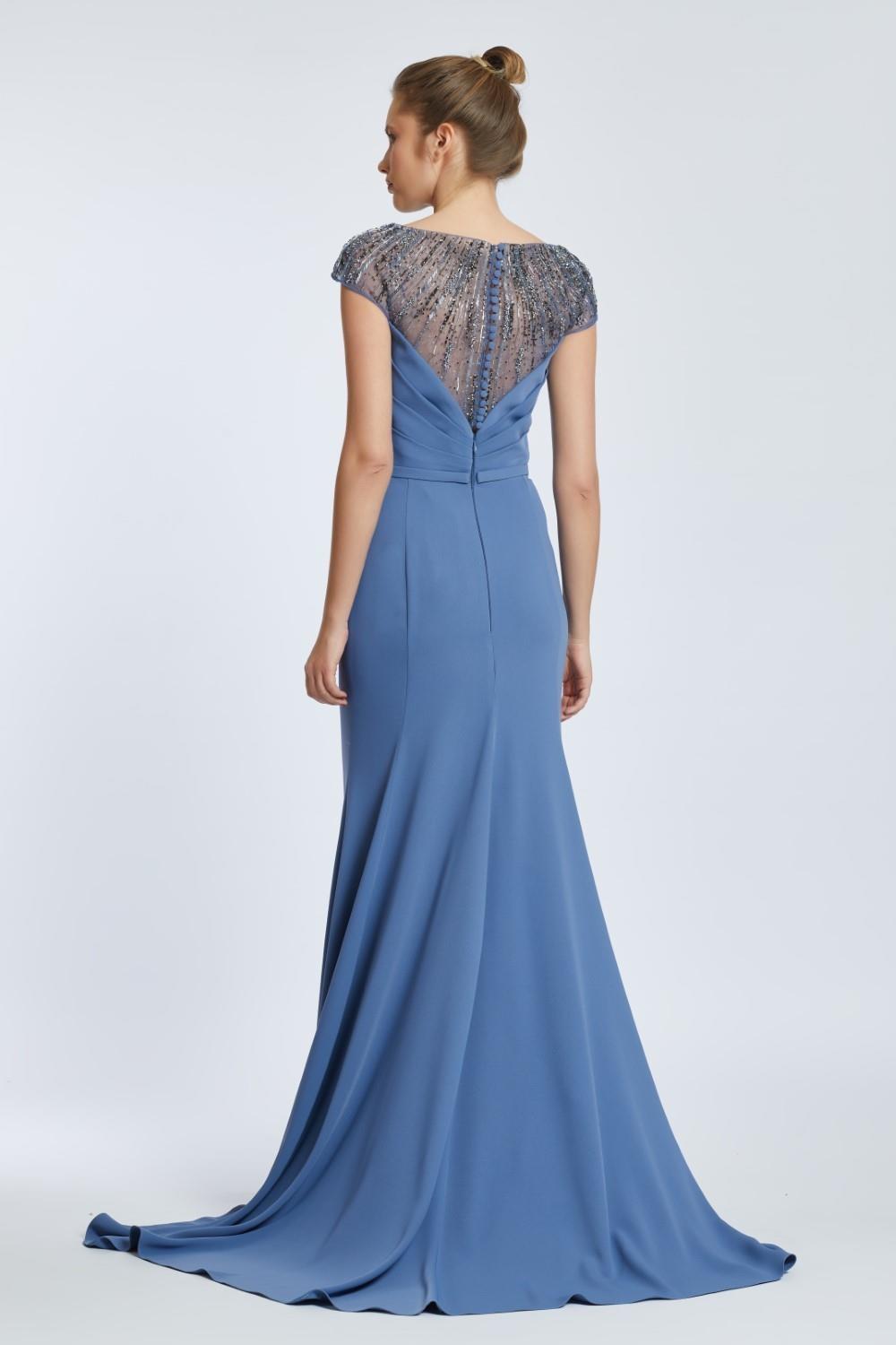 Sleeveless Neck Embroidered Long Evening Dress