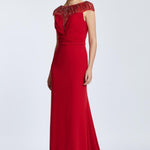 Sleeveless Neck Embroidered Long Evening Dress