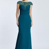 Sleeveless Neck Embroidered Long Evening Dress