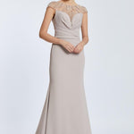 Sleeveless Neck Embroidered Long Evening Dress