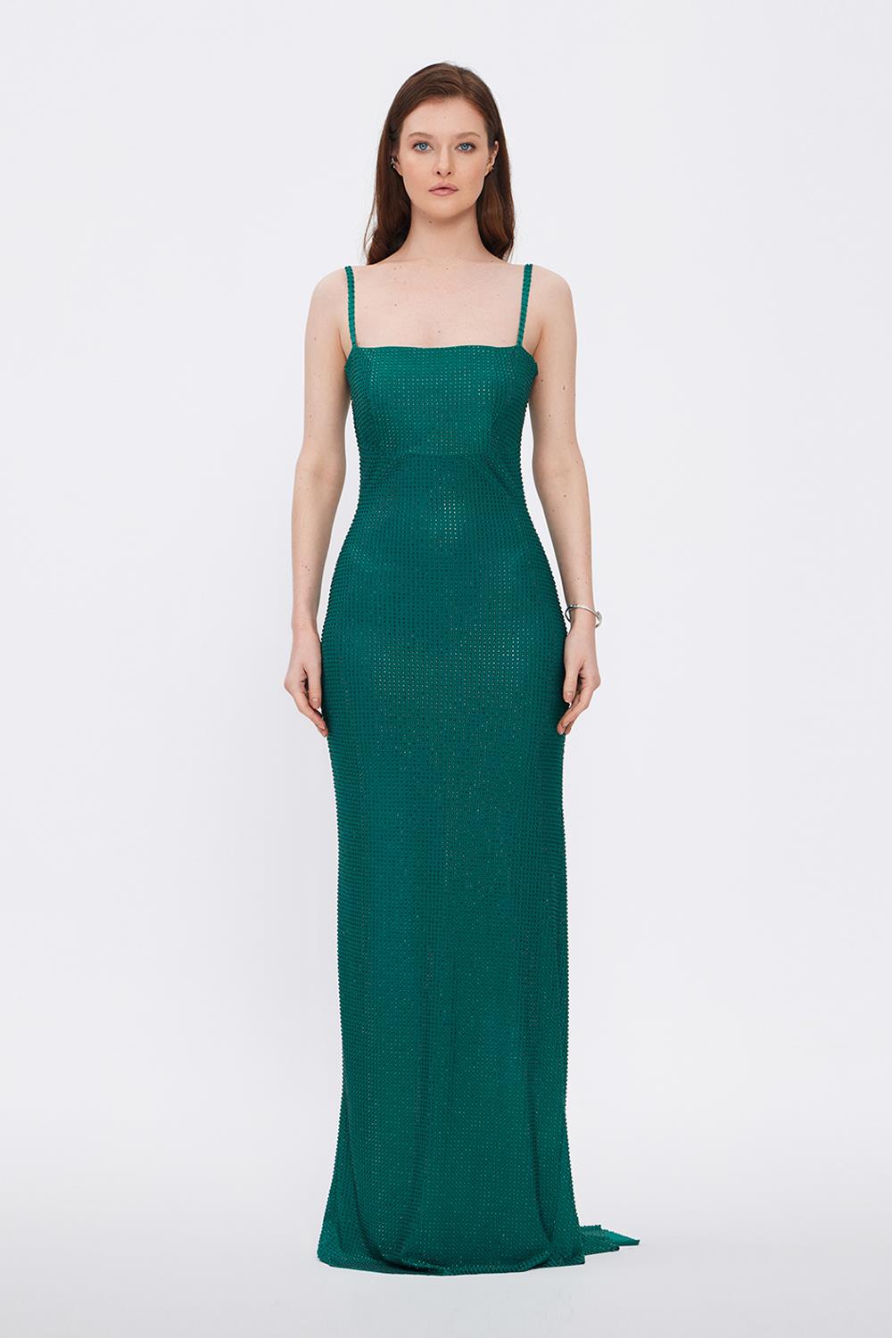 Sleeveless Long Evening Dress with Straps