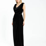 Slit Sleeveless Velvet Long Evening Dress