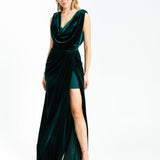 Slit Sleeveless Velvet Long Evening Dress - 1301