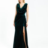 Slit Sleeveless Velvet Long Evening Dress - 1301