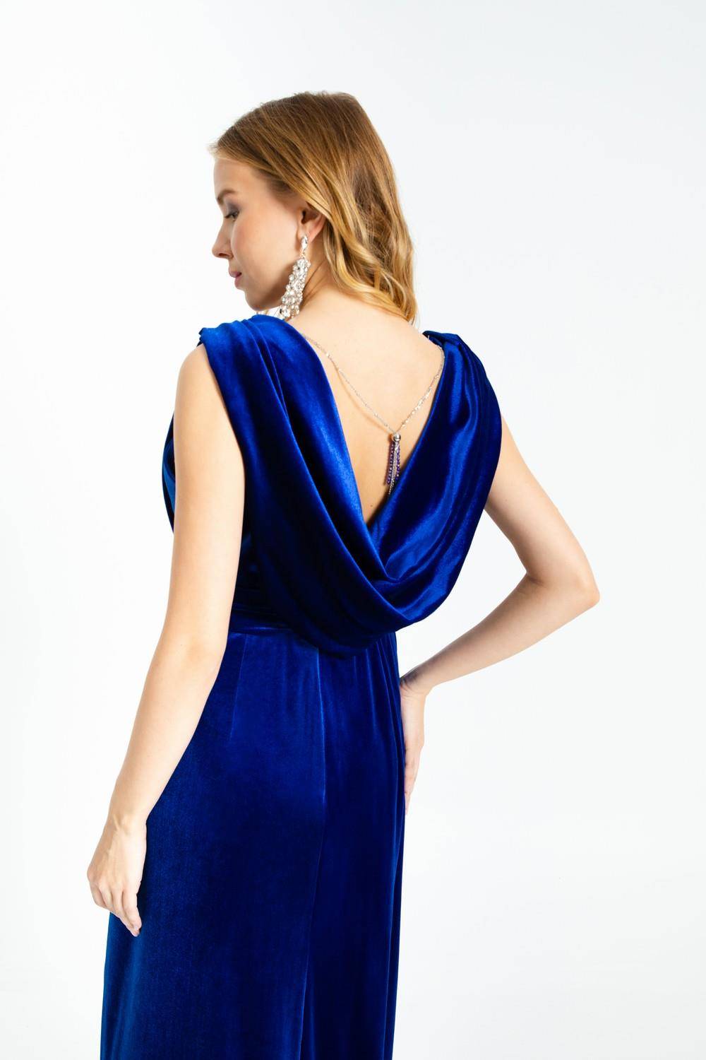 Slit Sleeveless Velvet Long Evening Dress