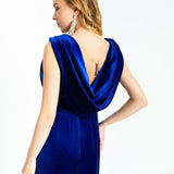 Slit Sleeveless Velvet Long Evening Dress