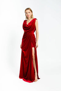 Slit Sleeveless Velvet Long Evening Dress