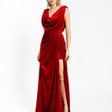 Slit Sleeveless Velvet Long Evening Dress - 1301