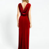 Slit Sleeveless Velvet Long Evening Dress - 1301