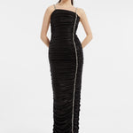 Bling Embroidered Draped Long Evening Dress