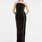 Rhinestone Embroidered Strappy Draped Long Evening Dress