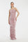 Rhinestone Embroidered Strappy Draped Long Evening Dress