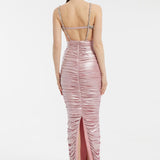Bling Embroidered Draped Long Evening Dress
