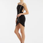 Rhinestone Embroidered Strappy Draped Short Evening Dress