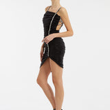 Rhinestone Embroidered Strappy Draped Short Evening Dress - 3016C