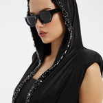 Bling Embroidered Hooded Long Evening Dress