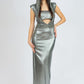 Rhinestone Embroidered Slit Detailed Hooded Long Evening Dress
