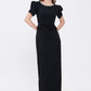 Stone Embroidered Long Black Evening Dress