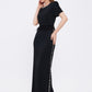 Stone Embroidered Long Black Evening Dress