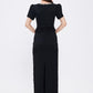 Stone Embroidered Long Black Evening Dress