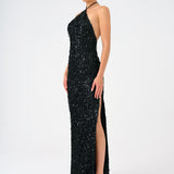 Long Evening Dress with Neck Straps and Stones