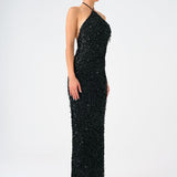 Long Evening Dress with Neck Straps and Stones