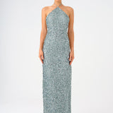 Long Evening Dress with Neck Straps and Stones