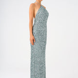 Long Evening Dress with Neck Straps and Stones