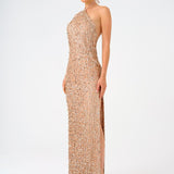 Long Evening Dress with Neck Straps and Stones