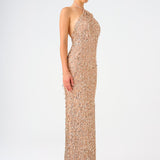 Long Evening Dress with Neck Straps and Stones