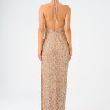 Long Evening Dress with Neck Straps and Stones