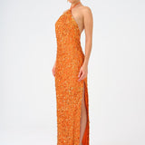 Long Evening Dress with Neck Straps and Stones