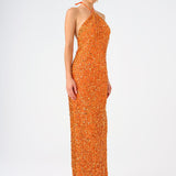 Long Evening Dress with Neck Straps and Stones