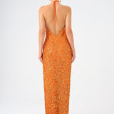 Long Evening Dress with Neck Straps and Stones