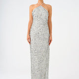 Long Evening Dress with Neck Straps and Stones