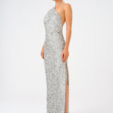 Long Evening Dress with Neck Straps and Stones