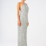 Long Evening Dress with Neck Straps and Stones