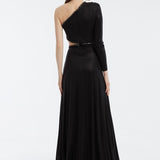 Rhinestone Embroidered Single Sleeve Long Evening Dress - 3025C