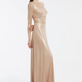 Rhinestone Embroidered Single Sleeve Long Evening Dress