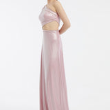 Rhinestone Embroidered Single Sleeve Long Evening Dress - 3025C