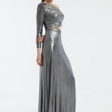 Rhinestone Embroidered Single Sleeve Long Evening Dress - 3025C