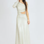 Bling Embroidered Single Sleeve Long Evening Dress