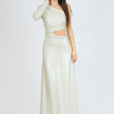 Rhinestone Embroidered Single Sleeve Long Evening Dress - 3025C